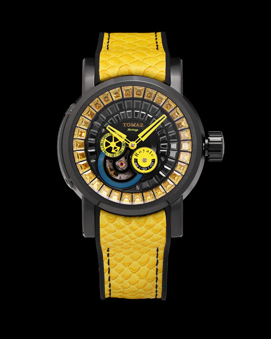 King TW036-D9 (Black) with Yellow Black Zirconia Crystal (Yellow Silicone with Leather Strap)