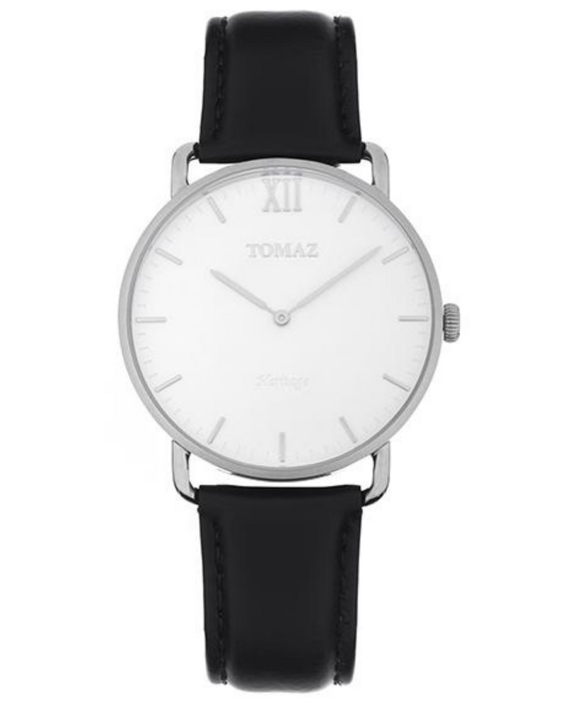 Tomaz Man's Watch G1M-D6 (Silver/White) Black Leather Strap
