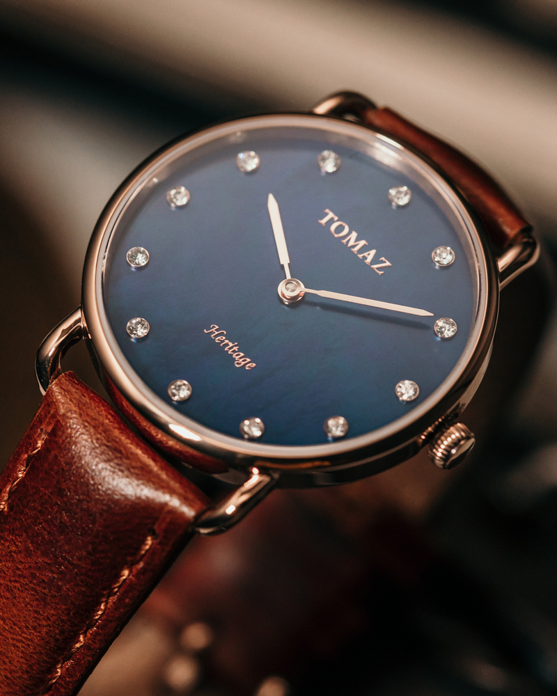 Tomaz Ladies Watch G1L-D15A Marble (Rose Gold/Navy) Brown Leather Strap