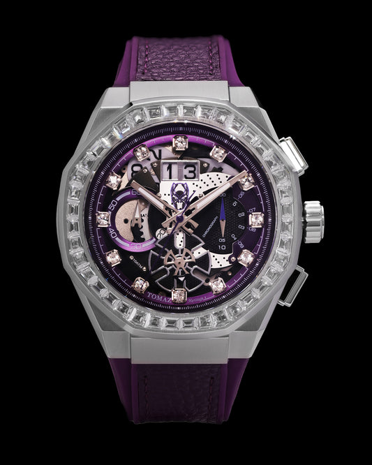 Marvel Black Panther TQ023D-D2 (Silver/Purple) with White Crystal (Purple Leather with Silicone strap)