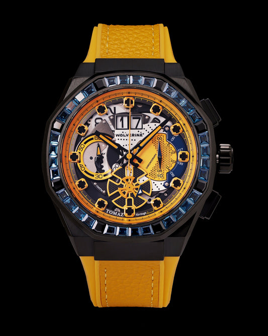 Marvel Wolverine TQ023K-D1 (Black/Yellow) with Blue Crystal (Yellow Leather with Silicone Strap)