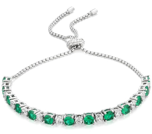 WJ195 - Bracelet Brass White Gold Plated (Green)