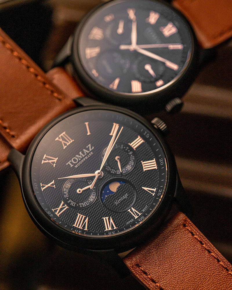 Tomaz Men's Watch TQ003M-D6 (Matte Black) Brown Leather Strap