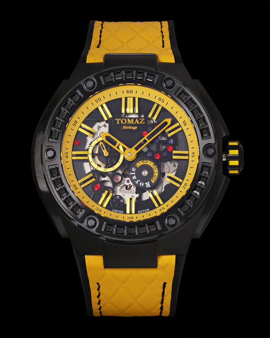 Royale XL TW027S-D9 (Black/Yellow) with Swarovski (Yellow Salmon Leather with Rubber Strap)
