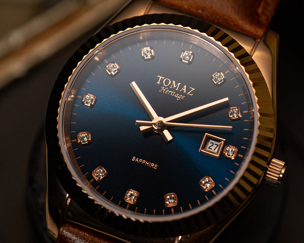 Tomaz Ladies Watch TQ016L-D2B (Rose Gold/Blue) Brown Leather Strap